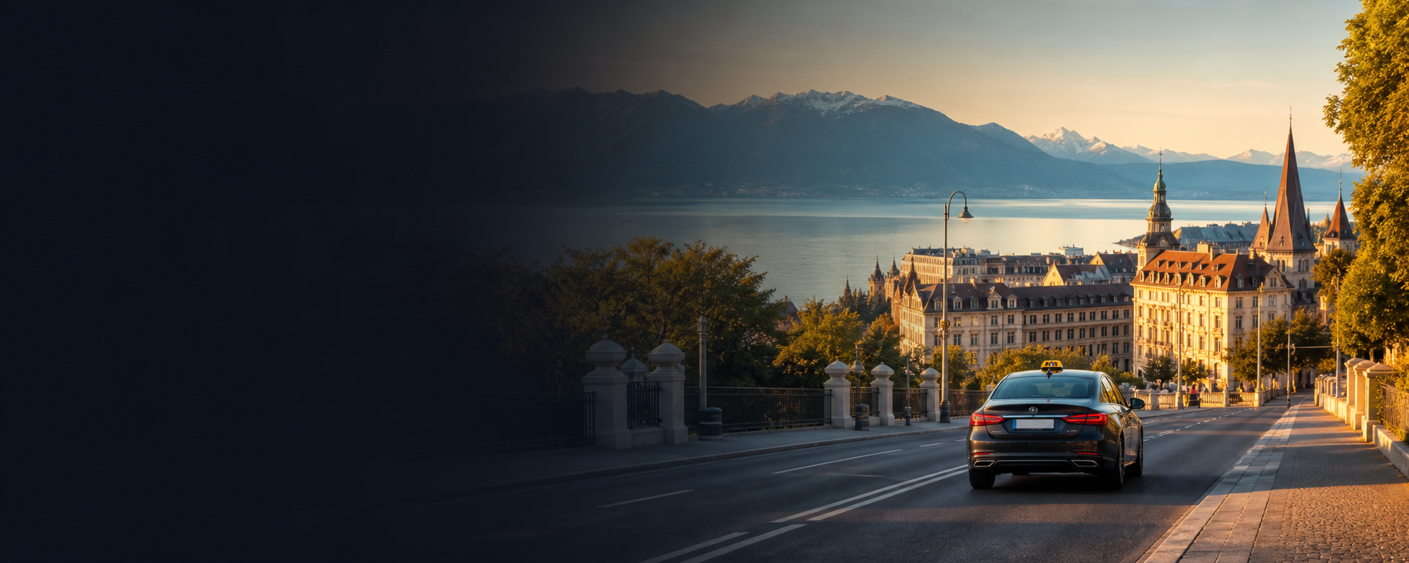 Taxi in Lausanne overlooking Lake Geneva and the Alps