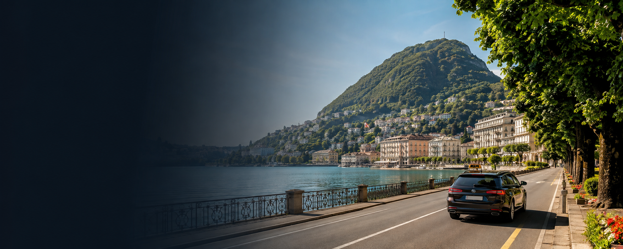 Taxi beside Lake Lugano and Monte San Salvatore