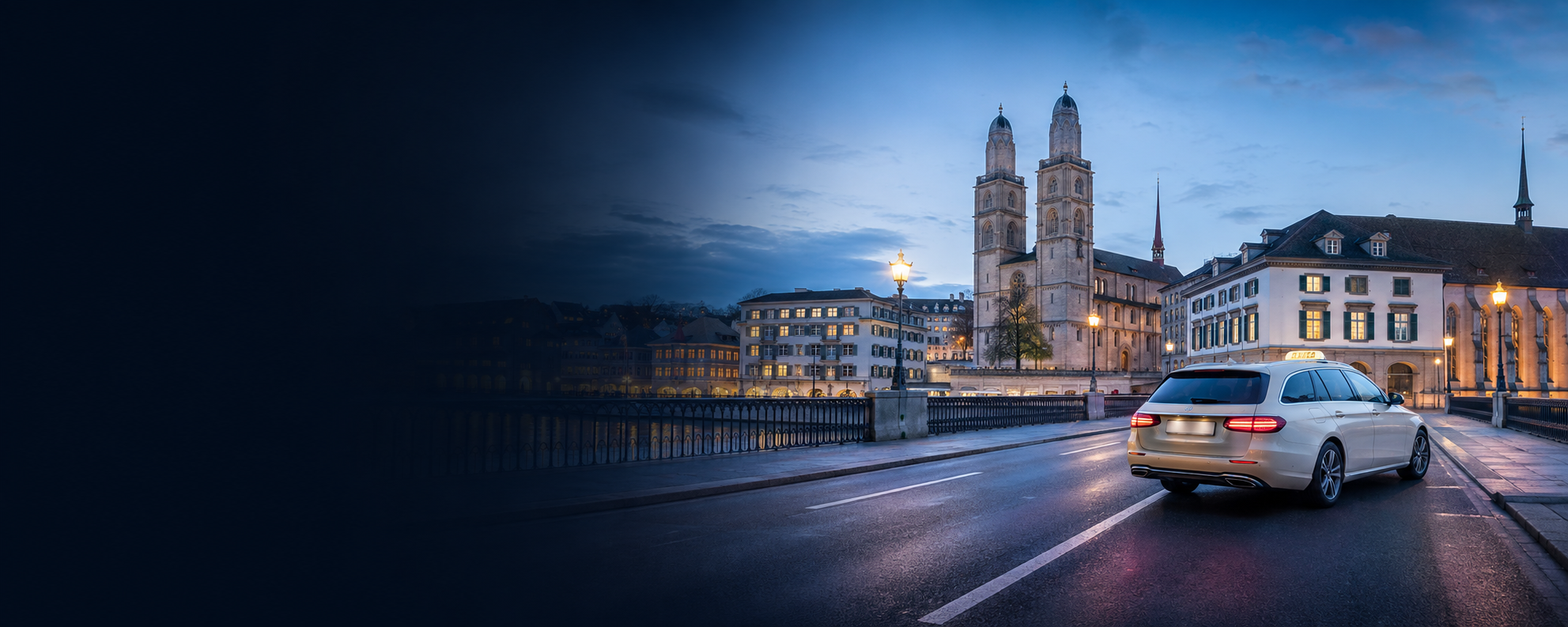 Taxi in Zurich with the Grossmünster and historic city centre